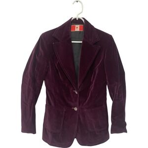 Wescott Maroon Velvet Single‎ Breasted 2 Button Blazer Jacket Womens Vintage
